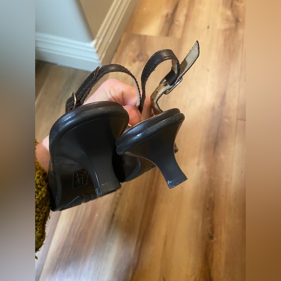 Dark Brown Kitten Heel Slingbacks with Silver Chain Detail - Picture 2 of 6